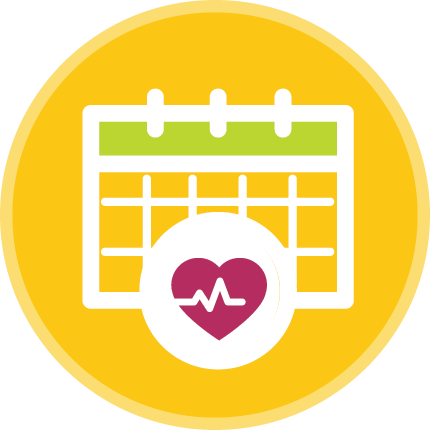 icon of calendar with heart in front that has EKG line inside