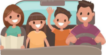 graphic of family of four in car